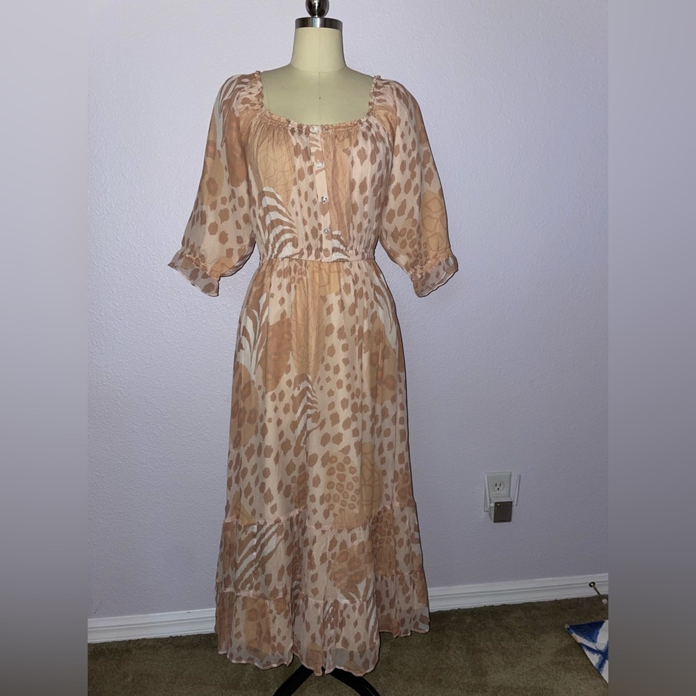 Carolina K Alexa Champagne Jungle Print Silk Dress